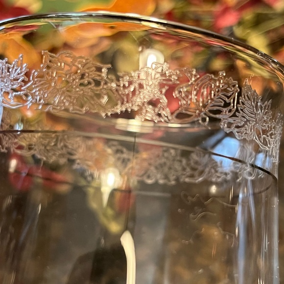 Lenox Platinum Double Rimmed Floral Etched Crystal Wine Glass Set of Four - Picture 4 of 6